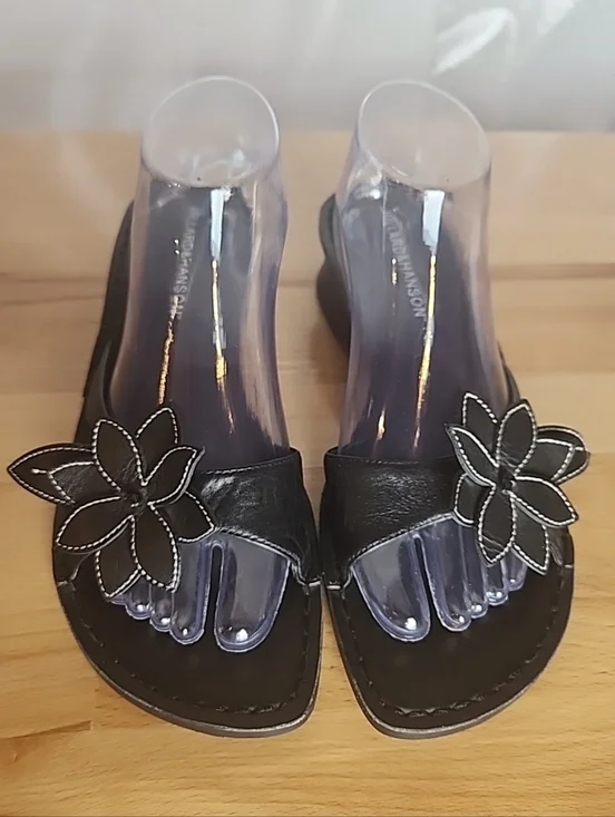 Hillard & Hanson Jackie Wedge Slides Sandals Women 10M Leather Floral Comfort - Picture 2 of 8